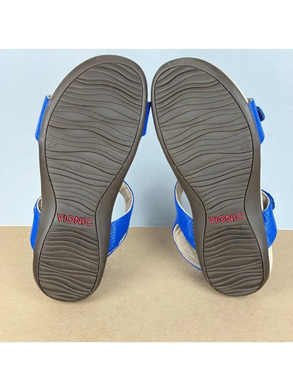 Vionic Farra II Leather Slingback Sandals Womens 8.5 Blue Silver Casual Comfort